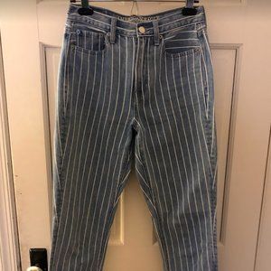 High Rise Striped Straight Leg Jeans
